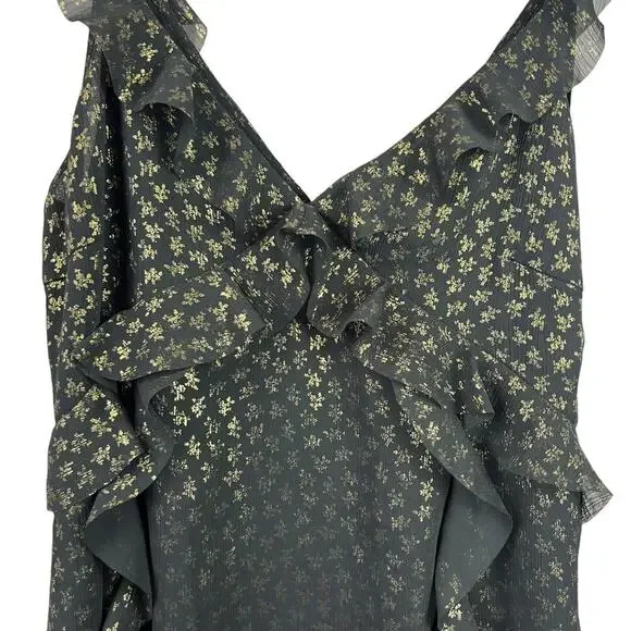 All Saints Derrell Black & Gold Ruffle Dress - Picture 14 of 15